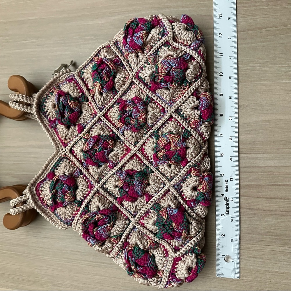 Ricardo Beverly Hills Handbag Woven W/ Wood Handles Lined Zip Floral Purse RARE - Picture 13 of 16